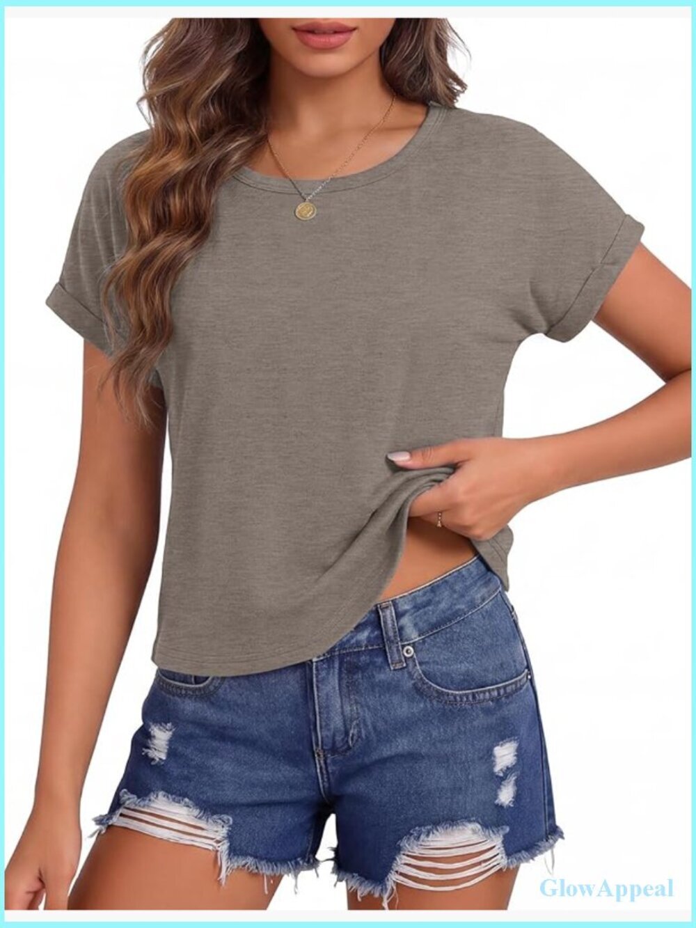 Women's Crop Top Short Sleeve Crewneck Loose Fit Boxy Tee Summer Tshirt